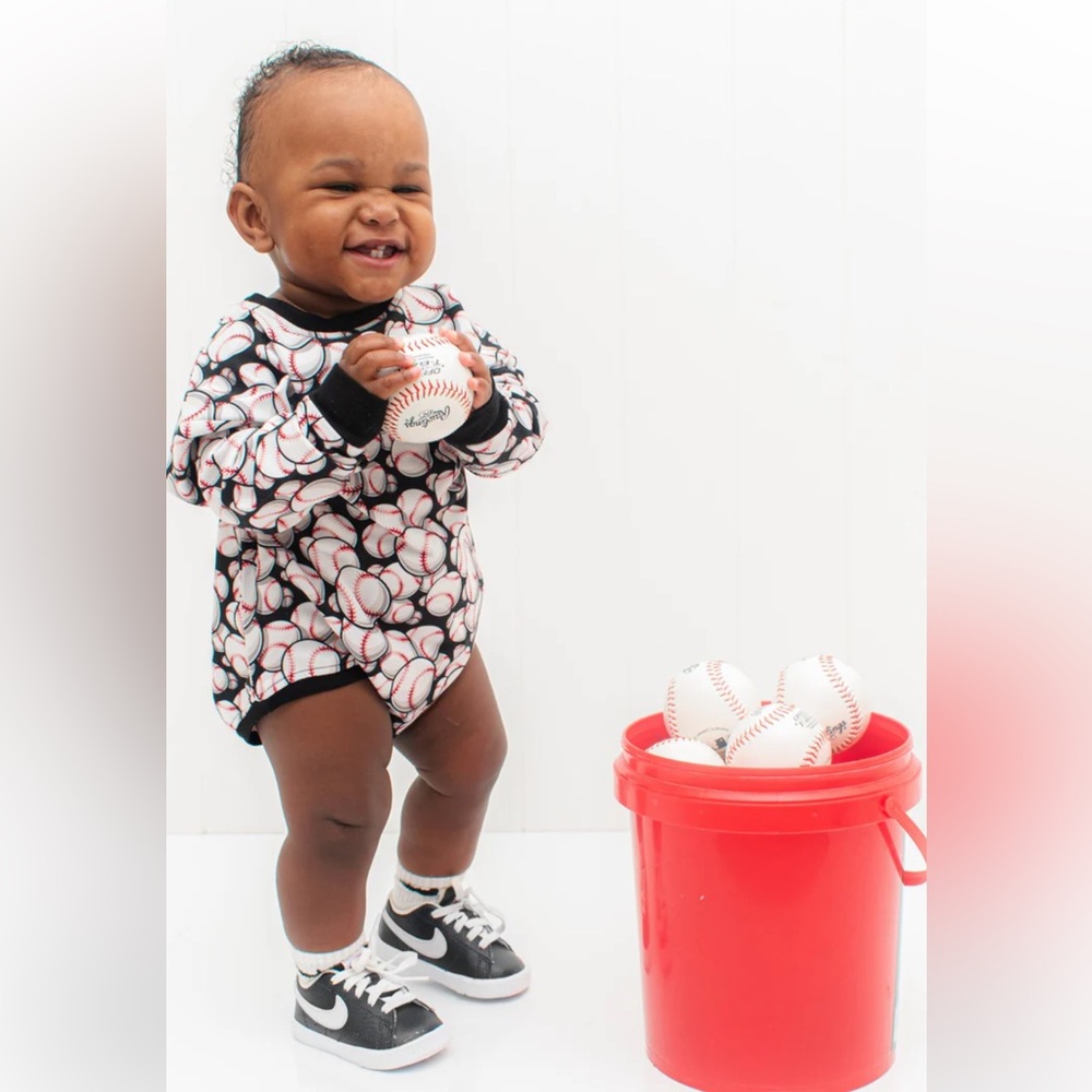 Crew Neck Romper- Baseball